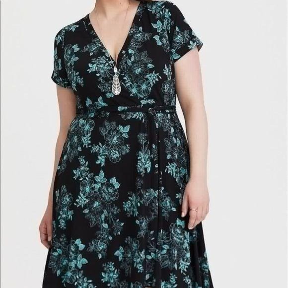 Torrid Floral Jersey Knit Faux Wrap Dress - Picture 2 of 4